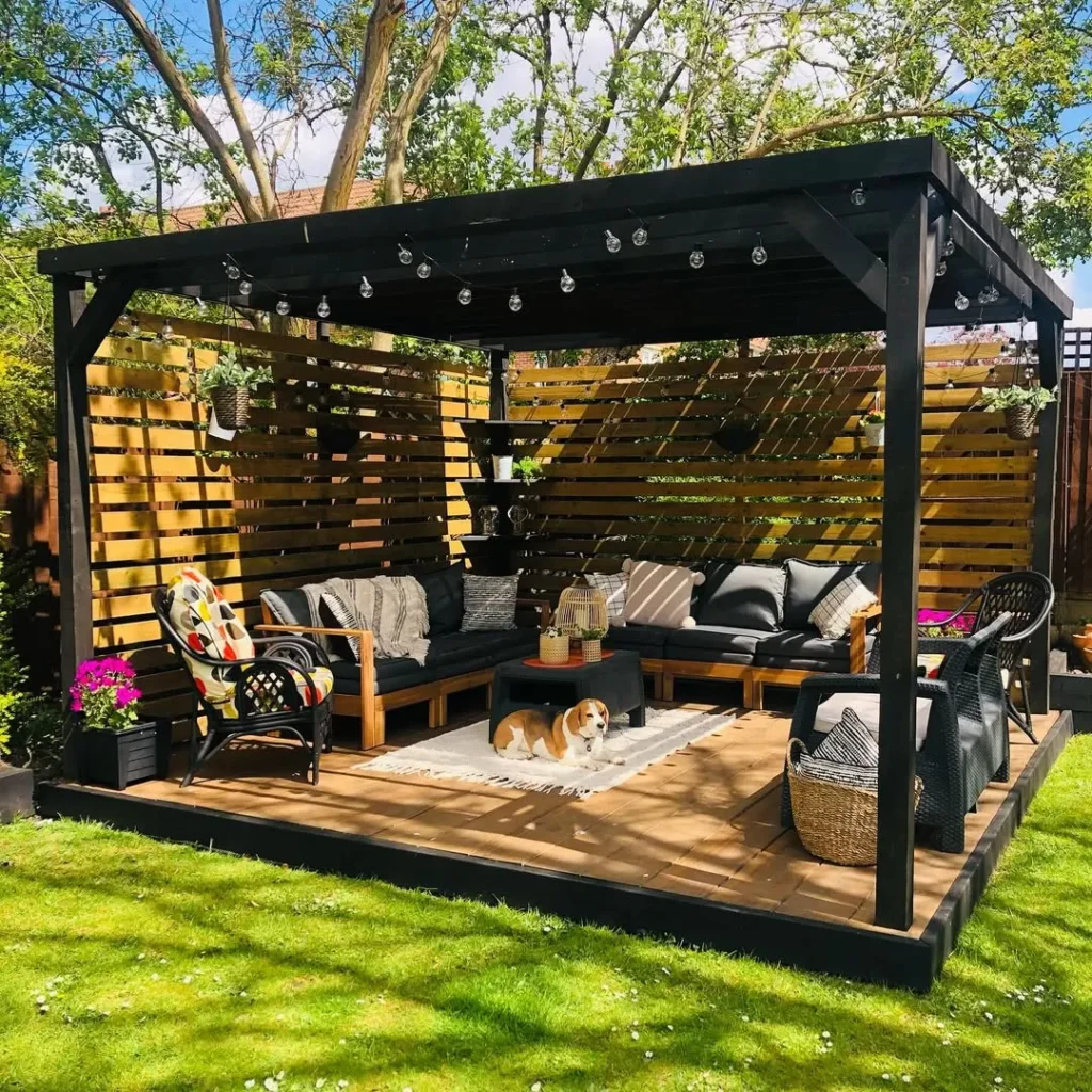 Black Pergola Outdoor Living Space