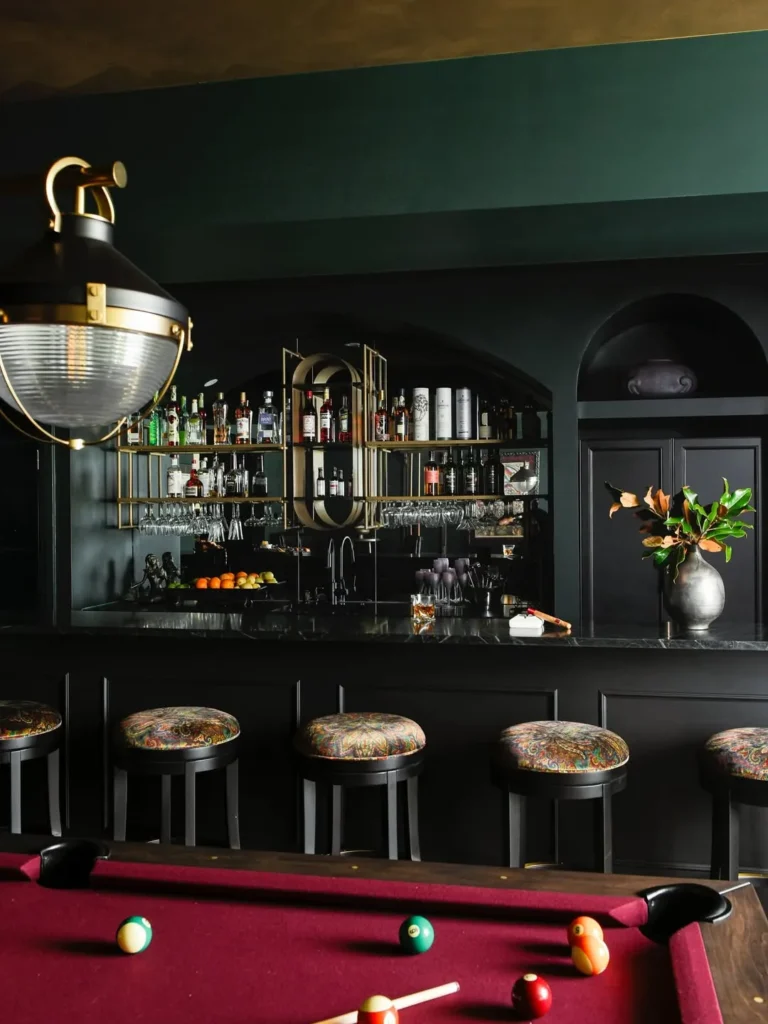 Black Statement Home Bar with Pool Table