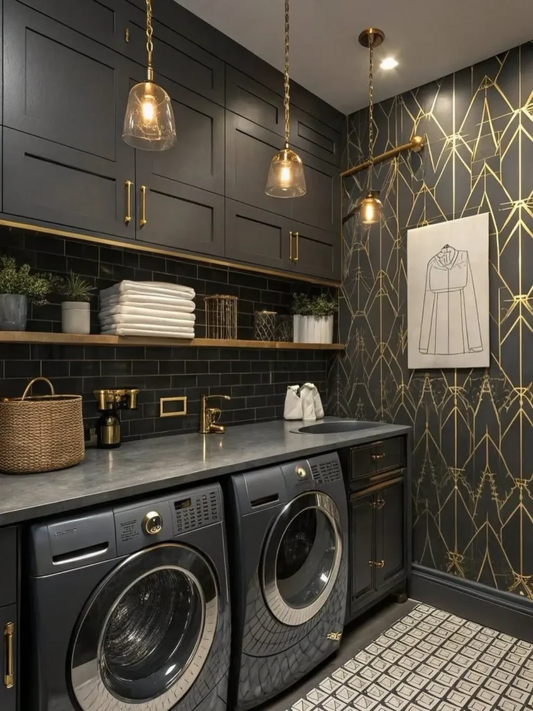 Black and Gold Glam Laundry Room
