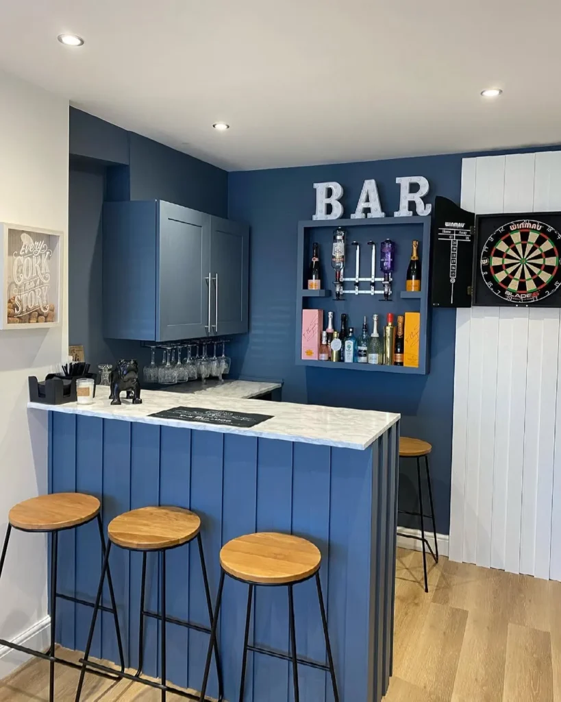 Blue Basement Bar Setup