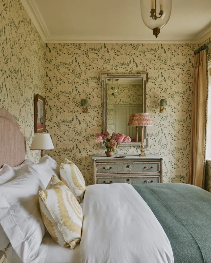 Blue Floral Wallpaper for a Timeless Bedroom