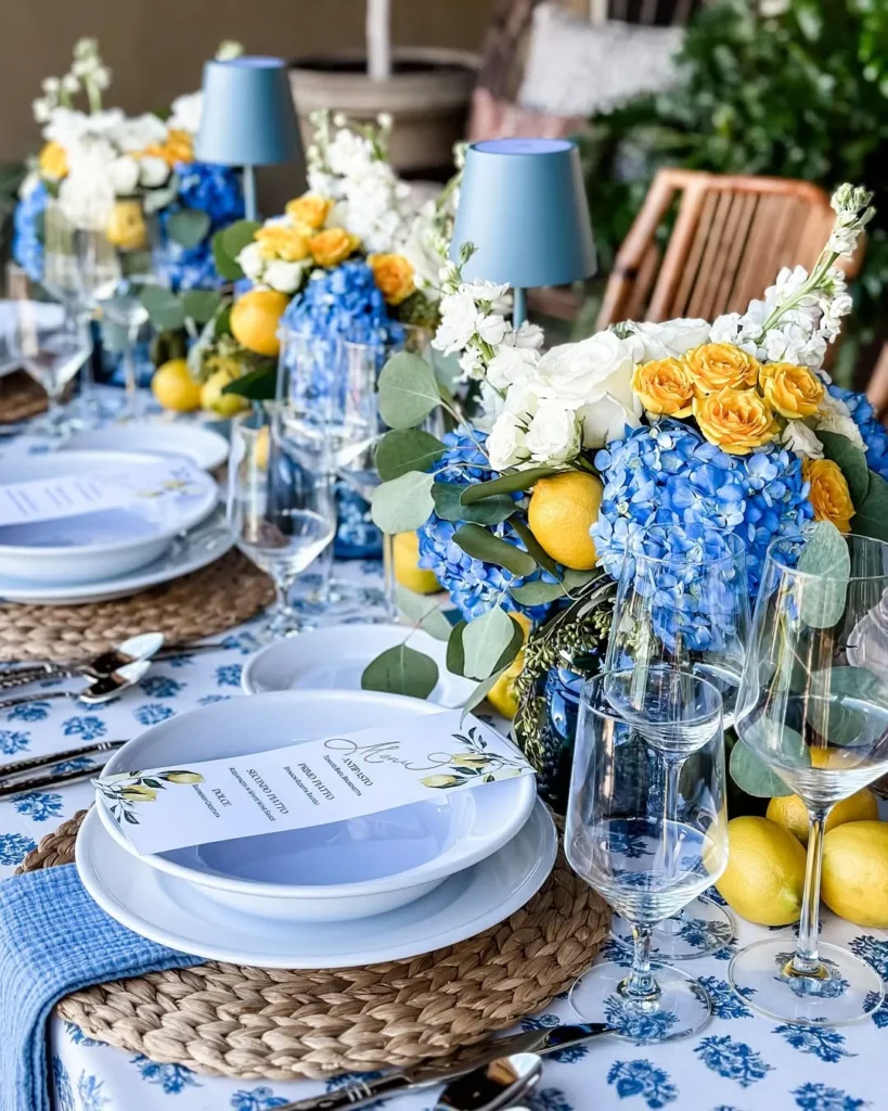 Blue and Yellow Citrus Table Decor