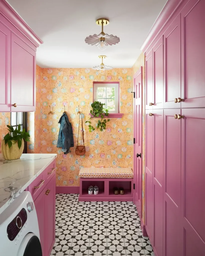Bold Pink Laundry Room Design