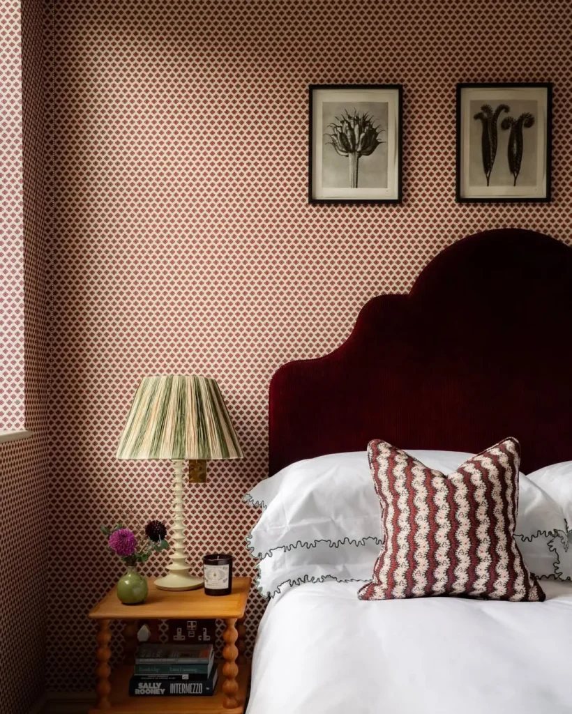 Bold Red Pattern Wallpaper for a Dramatic Bedroom
