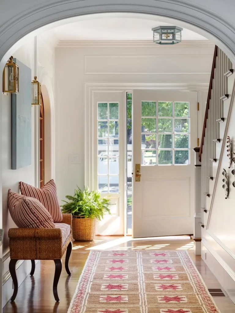 Bright Entryway with a Charming Wicker Bench