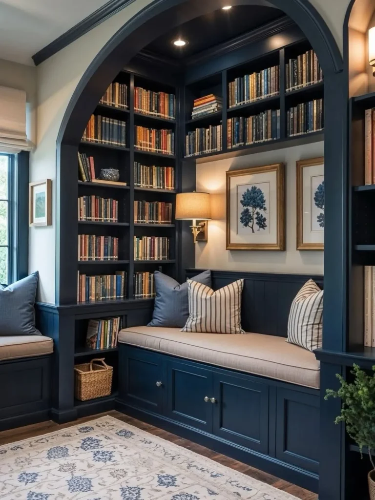 Built-In Blue Library Alcove