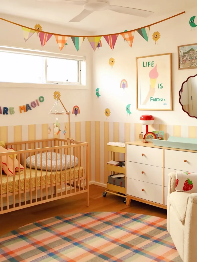 Cheerful Retro Nursery With Playful Rainbow Charm