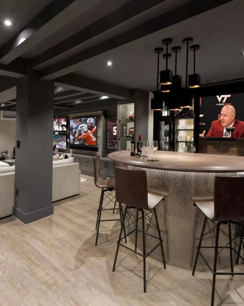 Contemporary Sports Bar Basement Setup