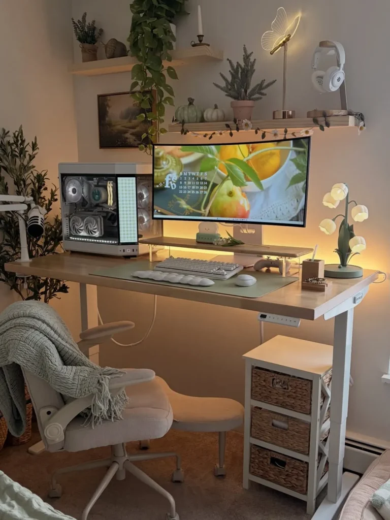Cozy Aesthetic Standing Desk Setup