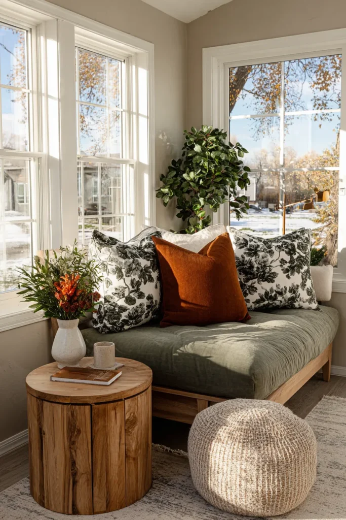 Cozy Corner Sunroom with Warm Autumn Tones