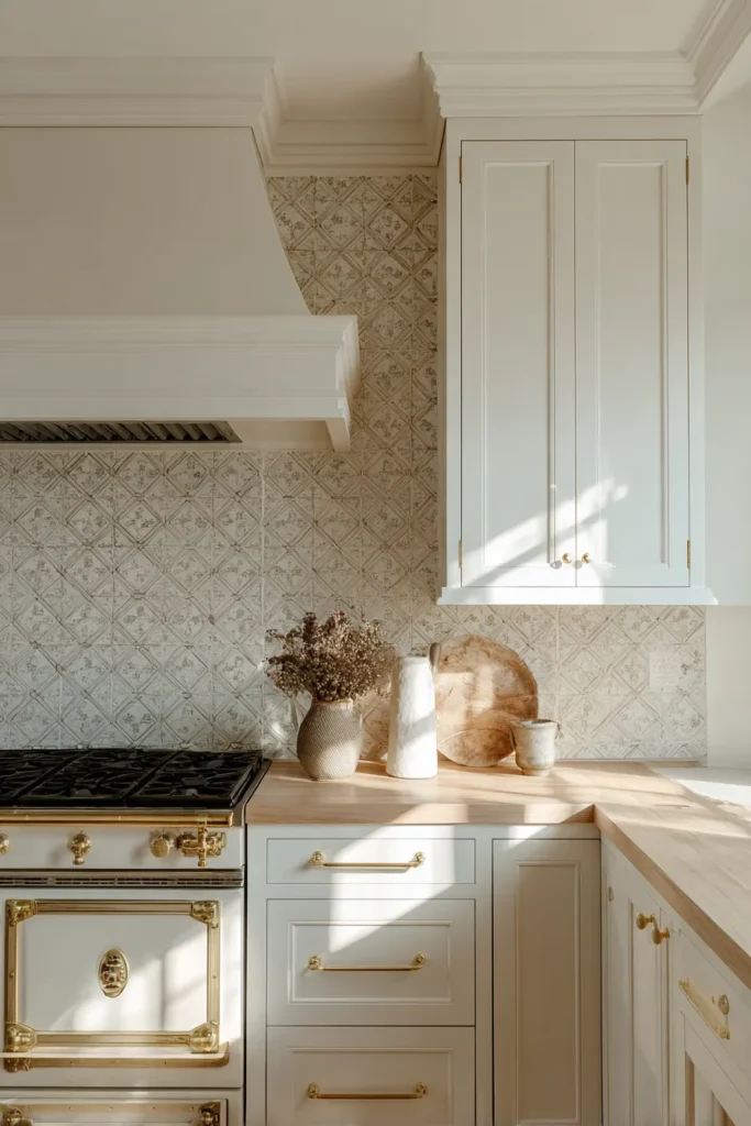 Cream Patterned Tile Farmhouse Wall