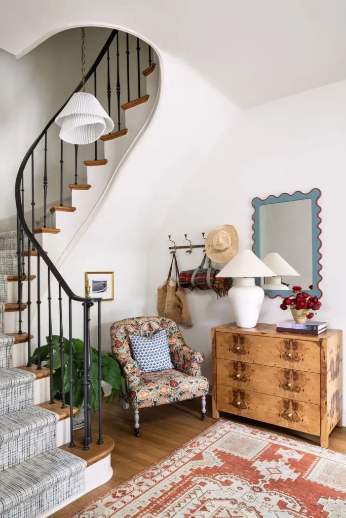 Curved Stair Entry with Vintage Charm