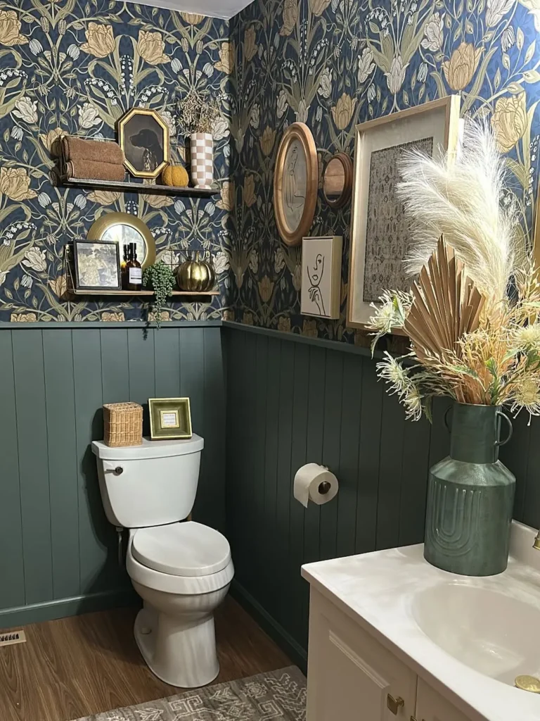 Dark Floral Wallpaper Powder Room