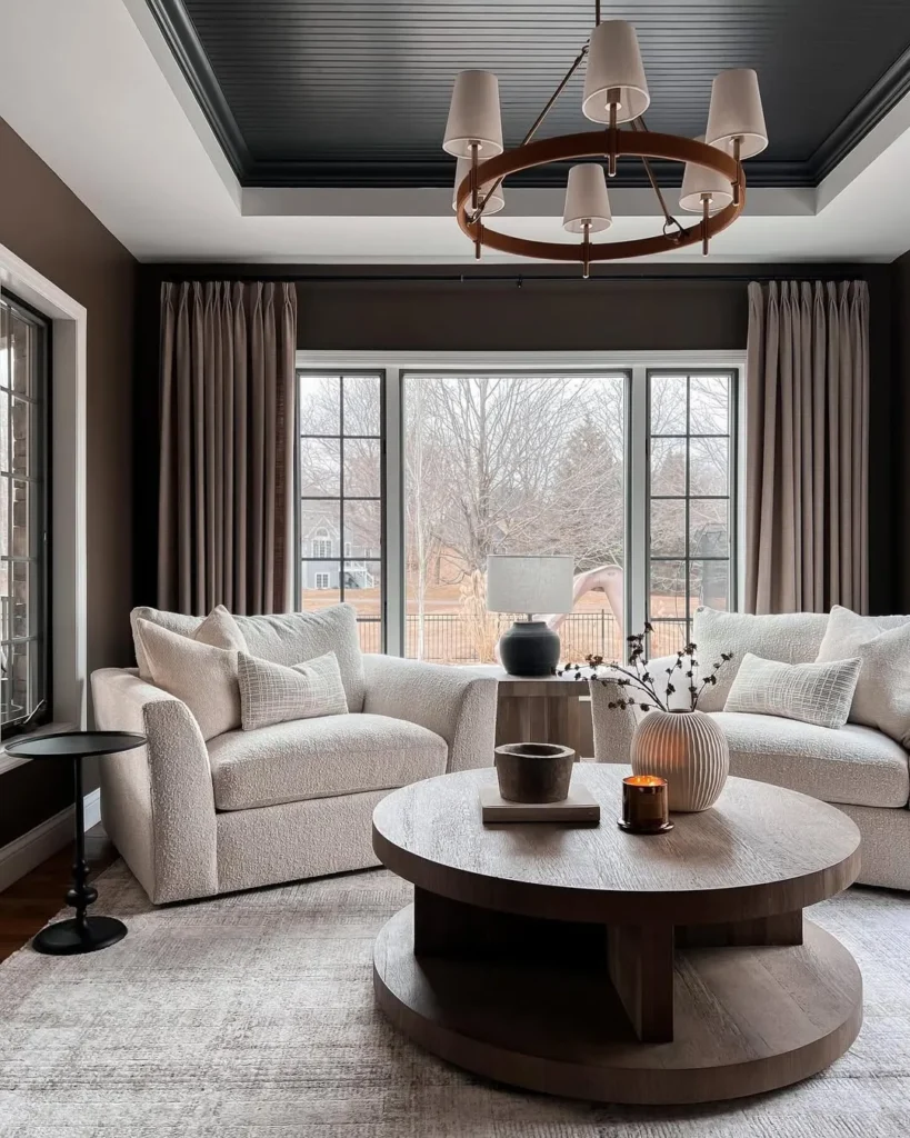 Dark Trim Sunroom with Soft Neutral Seating