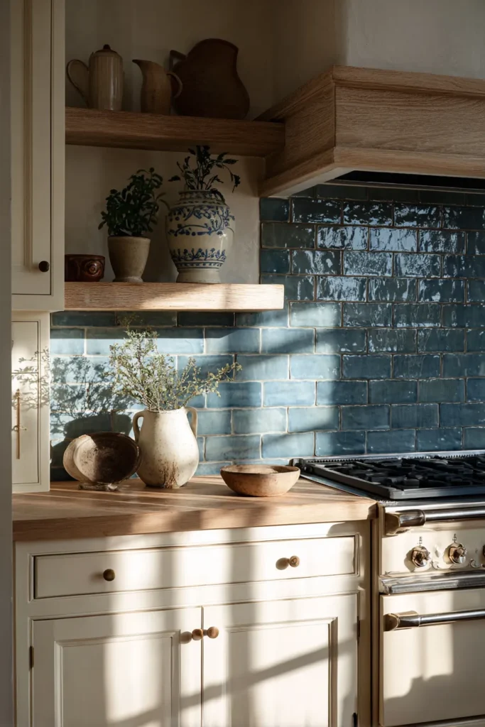 Dusty Blue Cottage Stove Corner