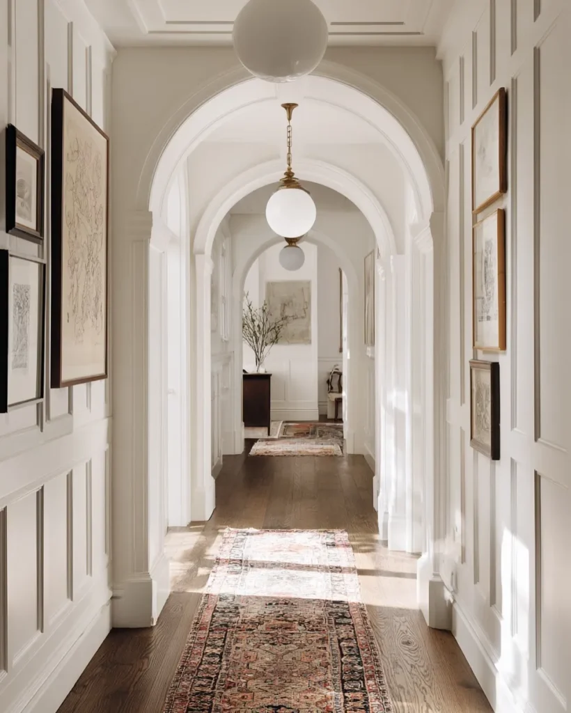 Elegant Arched Hallway with Classic Runner