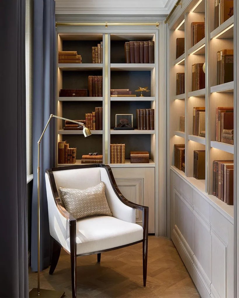 Elegant Narrow Home Library Nook