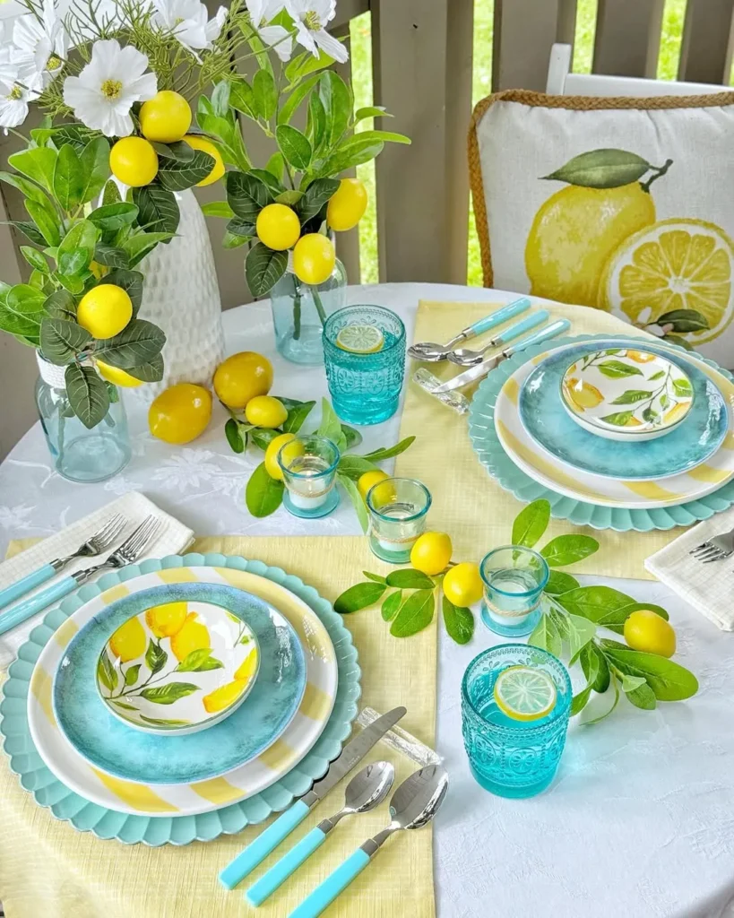 Lemon and Aqua Summer Tablescape