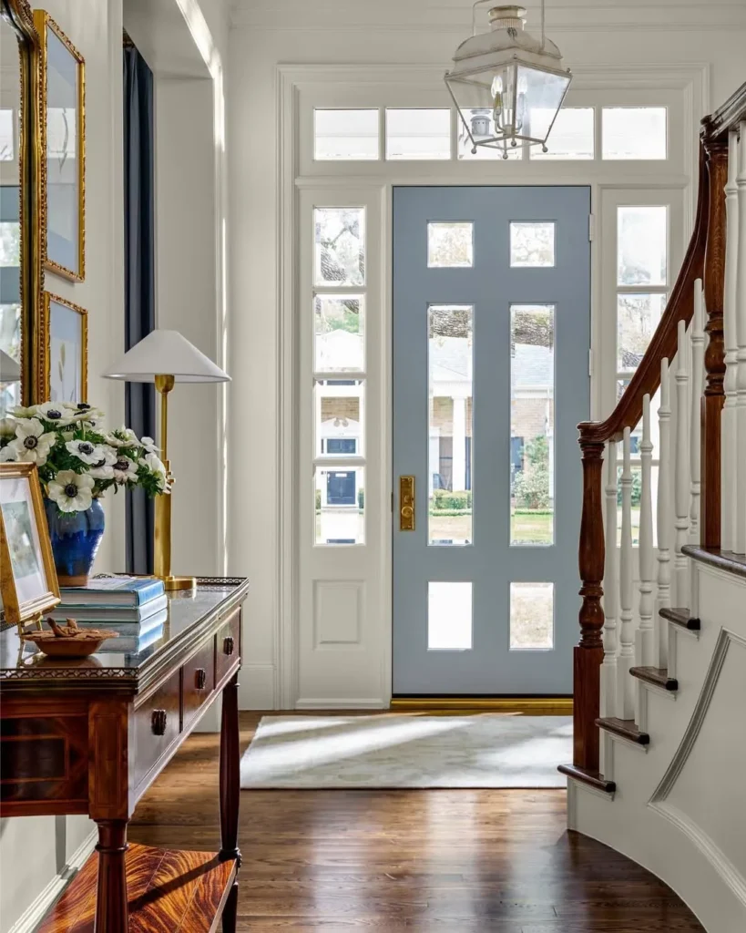 Light Blue Front Door with Timeless Details