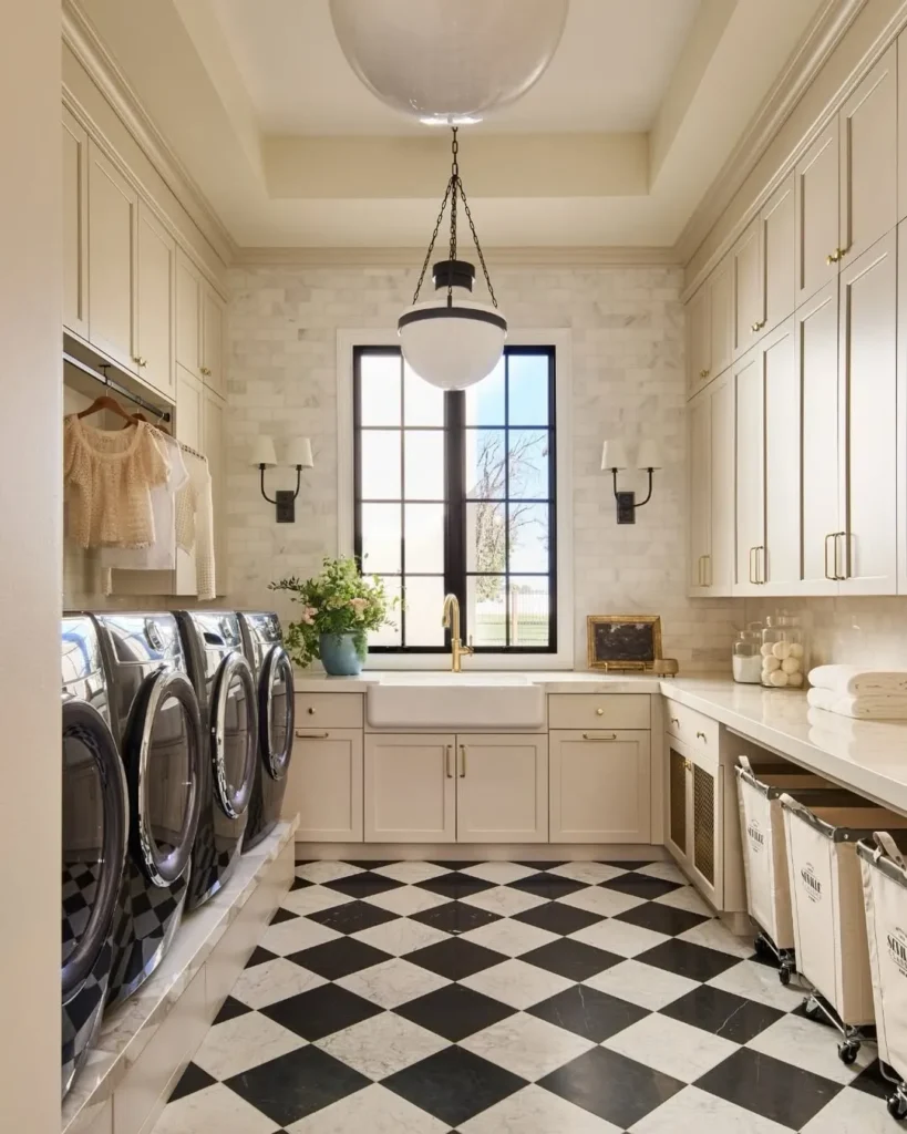 Luxury Laundry Room with Checkered Floor