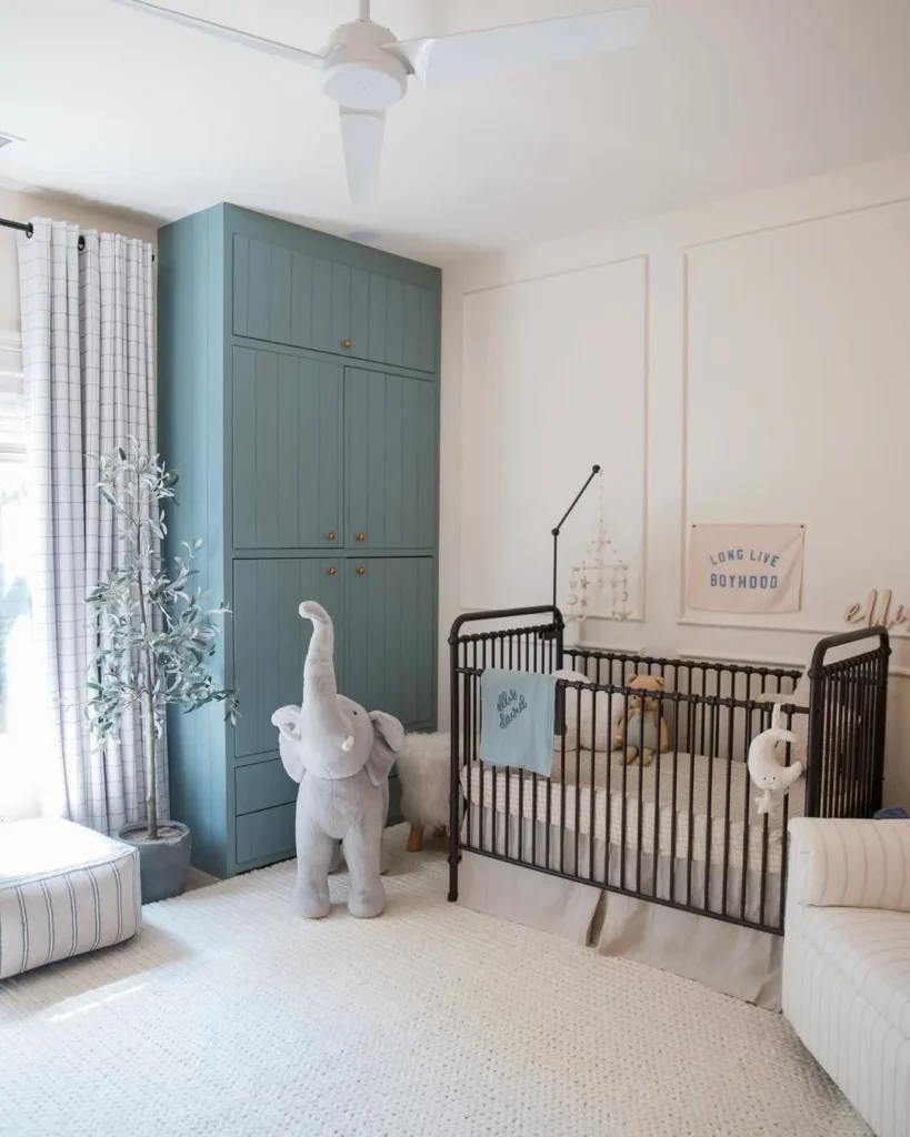 Modern Boy Nursery With Blue Built-In Storage