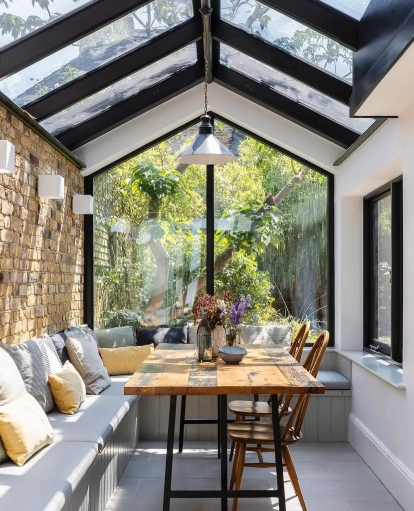 Modern Sunroom Dining Nook with Bench Seating