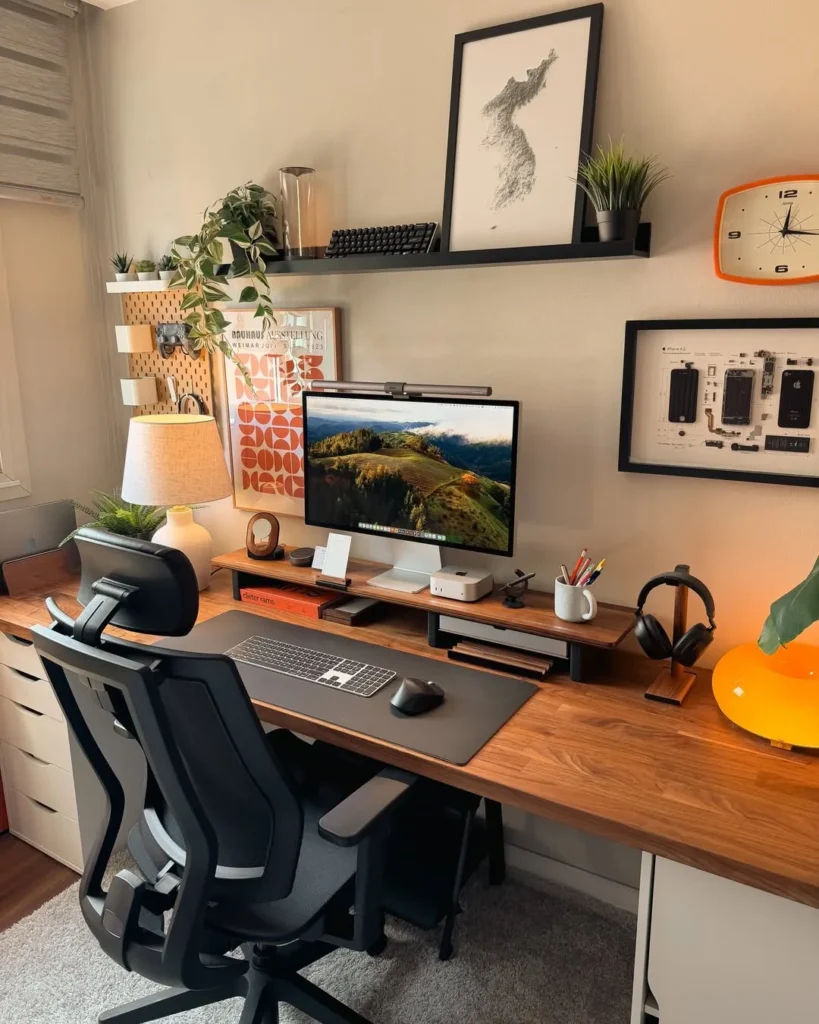 Modern Warm Wood Desk Setup