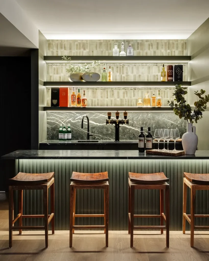 Moody Backlit Modern Home Bar