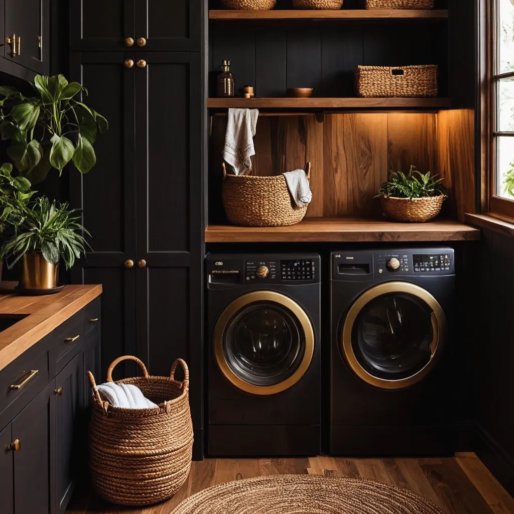 Moody Dark Wood Laundry Room