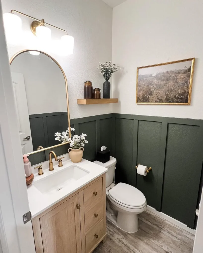 Moody Green Panel Wall Powder Room
