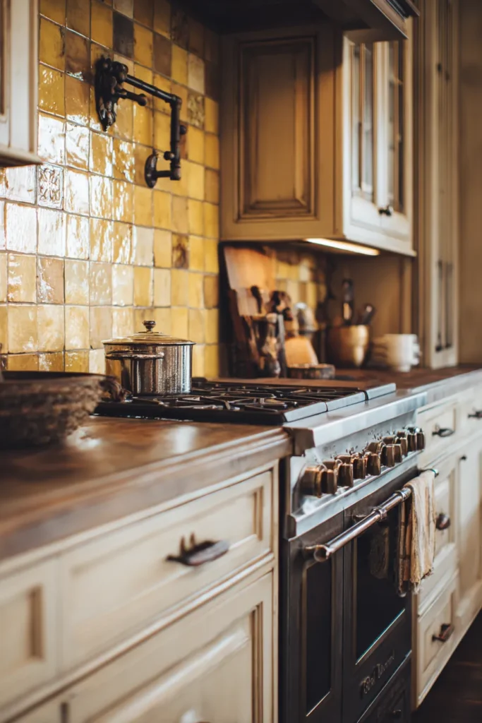 Mustard Yellow Rustic Stove Wall