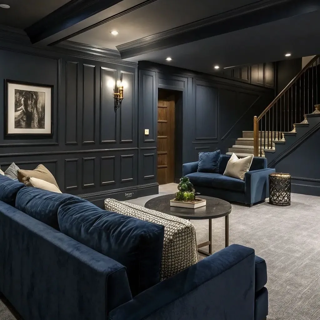 Navy Paneled Entertainment Room