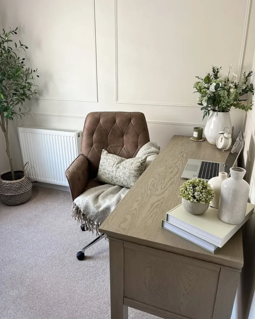Neutral Elegant Home Office with Armchair