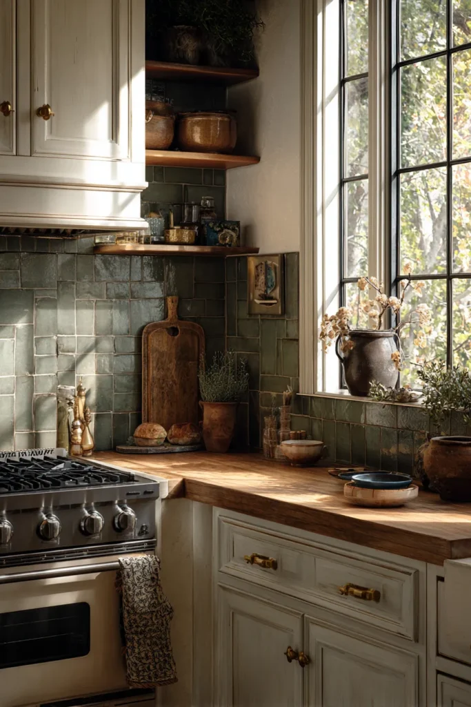 Olive Green Country Kitchen Backdrop