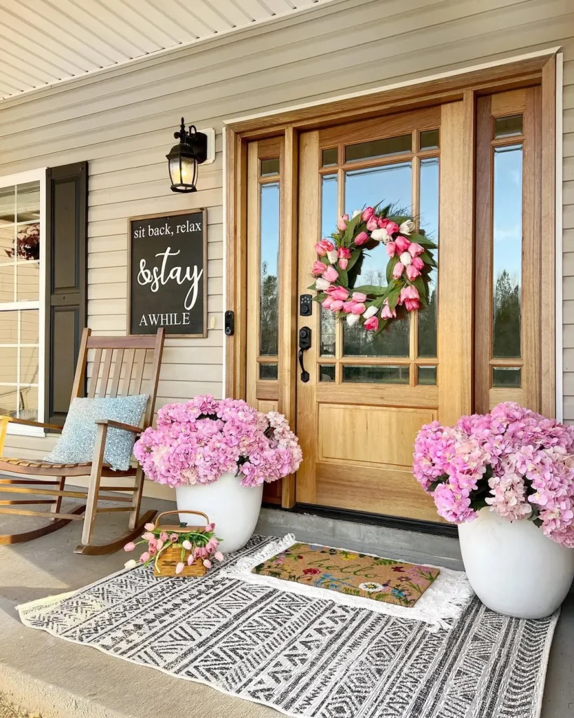 Pink Hydrangea Front Porch Entry