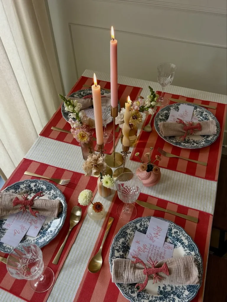 Pink Stripe Coastal Dinner Setting