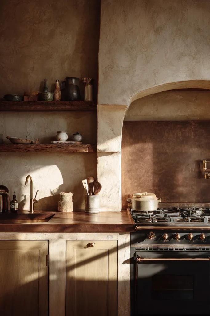 Rustic Copper Tone Backsplash Corner