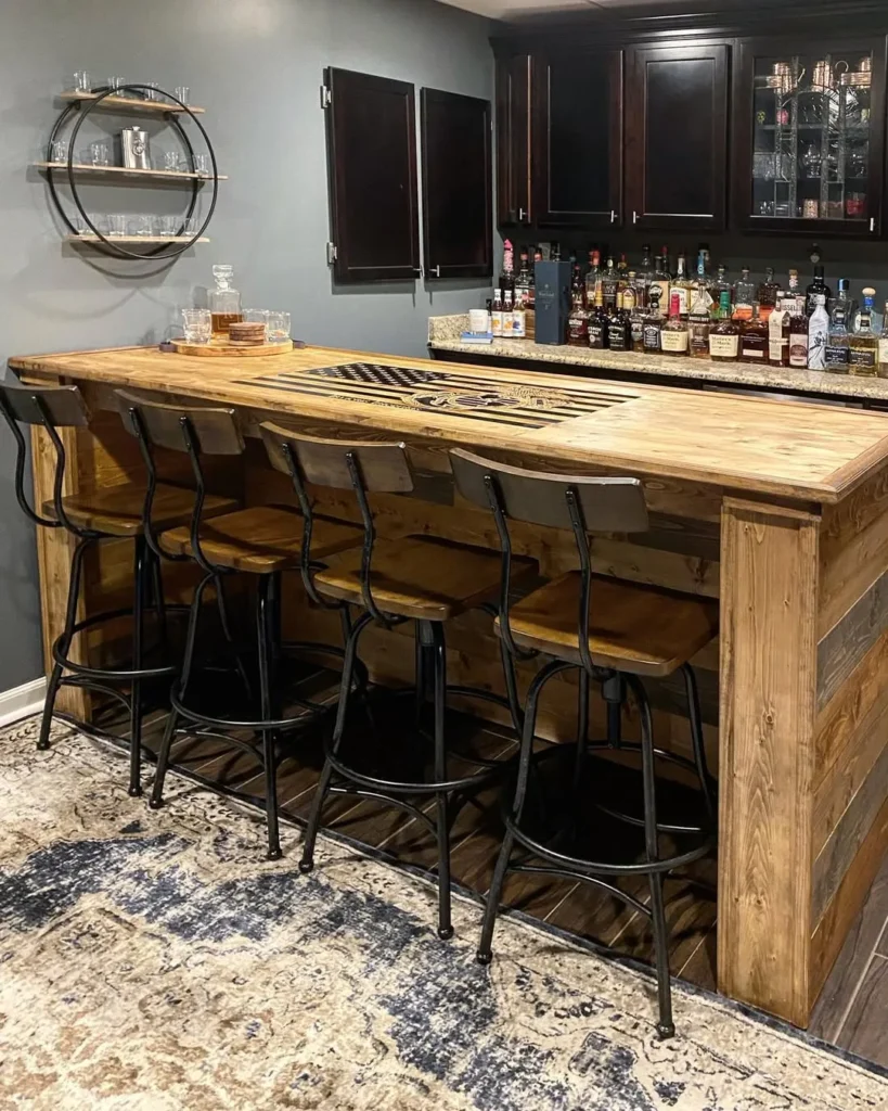 Rustic Industrial Basement Bar Design