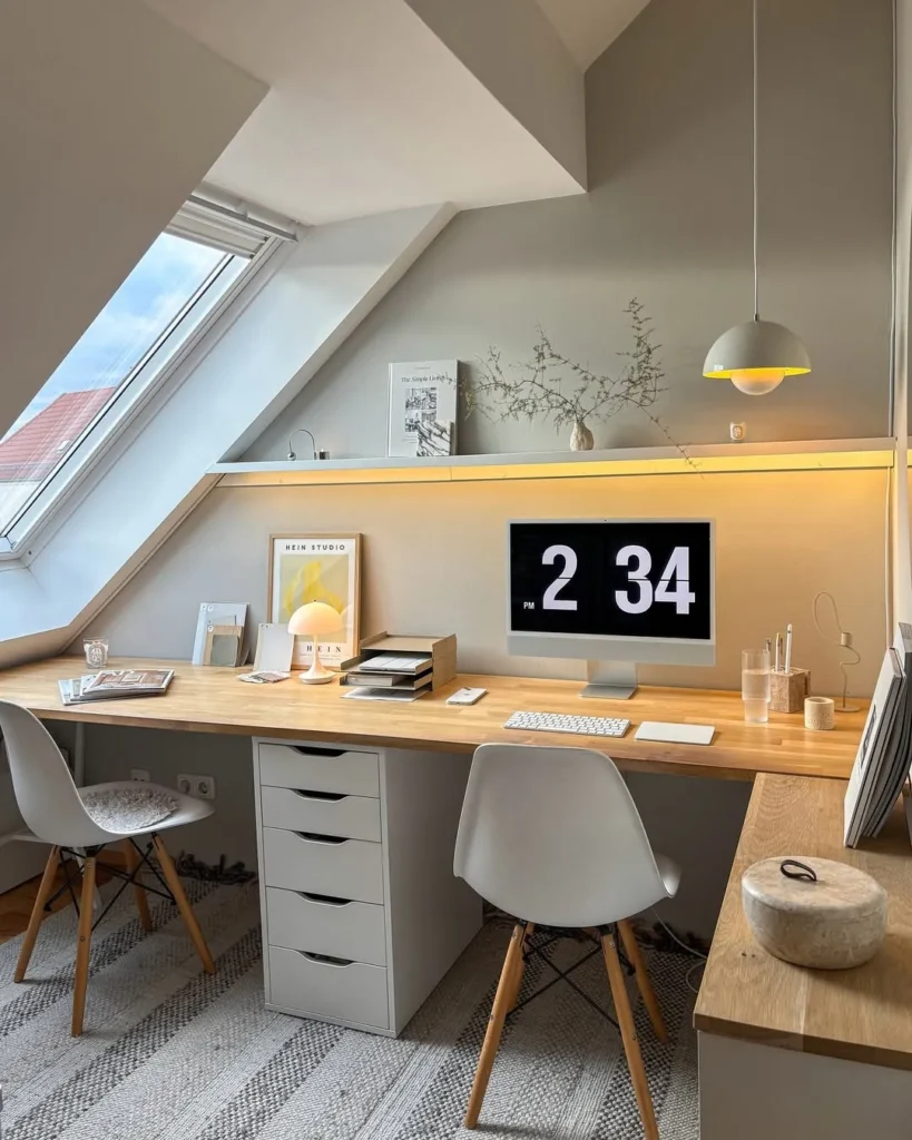 Scandinavian Attic Workspace with Skylight