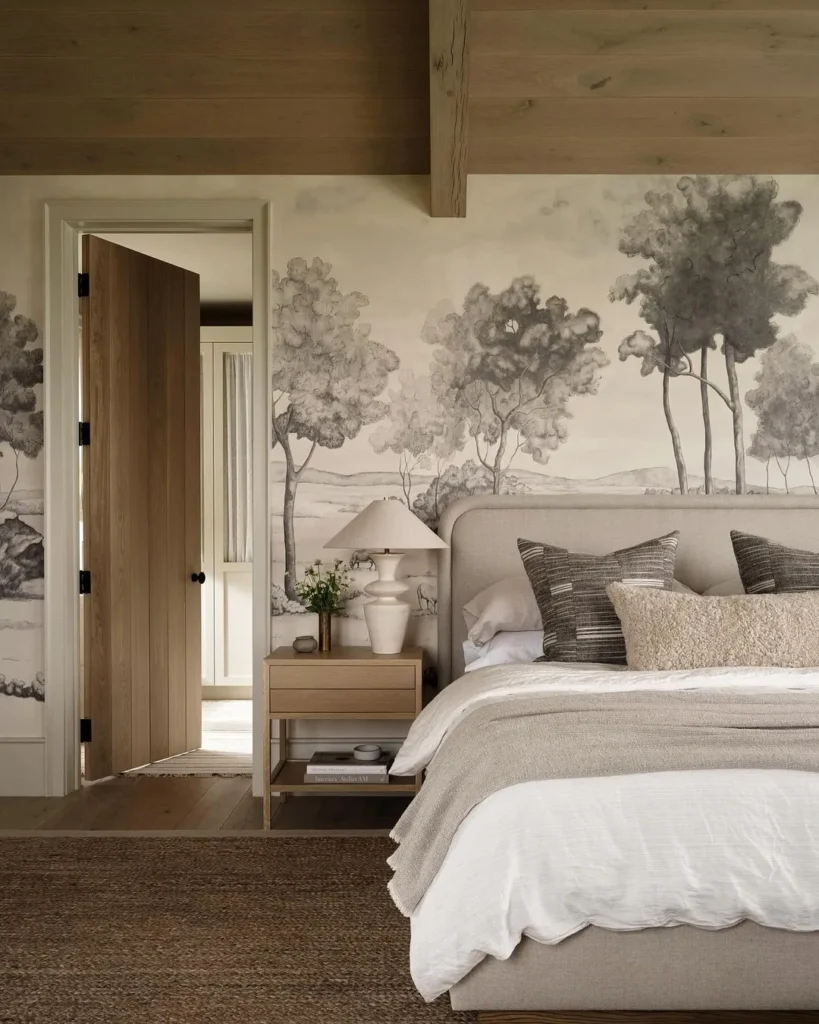 Scenic Mural Wallpaper for a Calm Neutral Bedroom