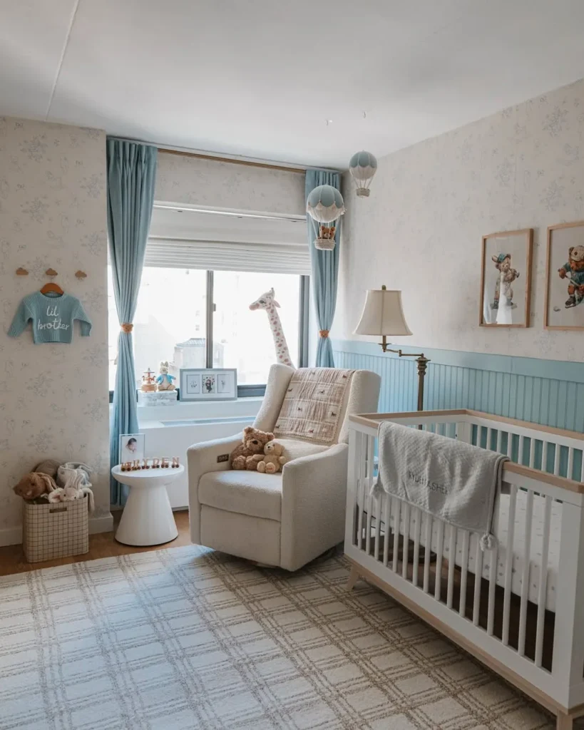 Soft Blue Nursery With Cozy Reading Corner