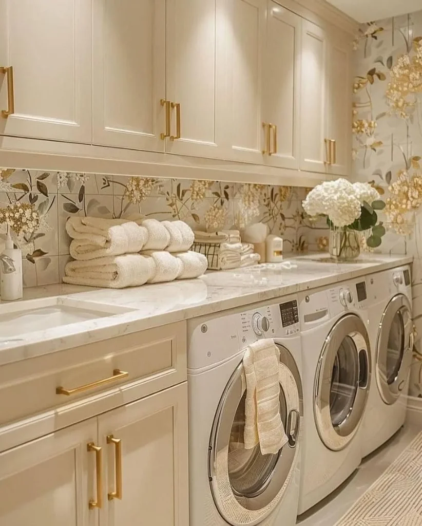 Soft Cream Floral Laundry Room