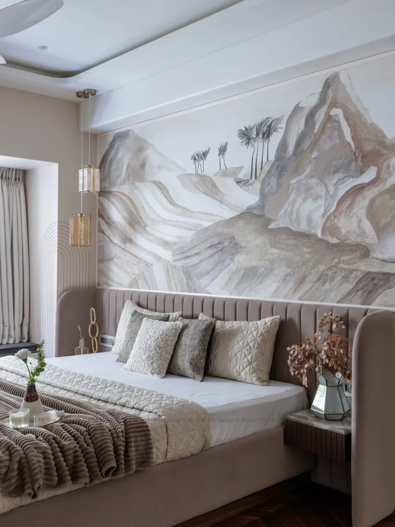 Soft Landscape Mural for a Serene Modern Bedroom