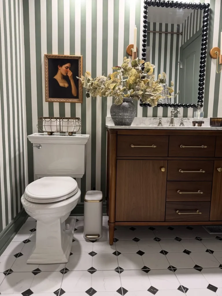 Striped Wallpaper Elegant Powder Room