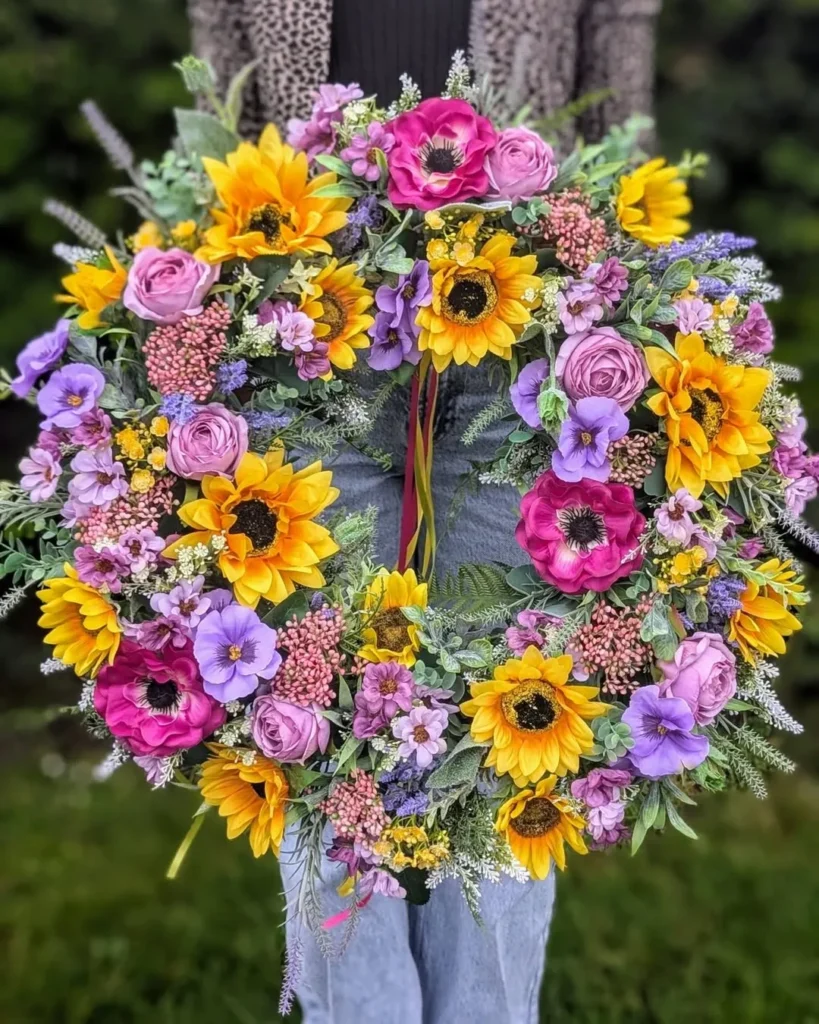 Sunflower and Pink Bloom Wreath