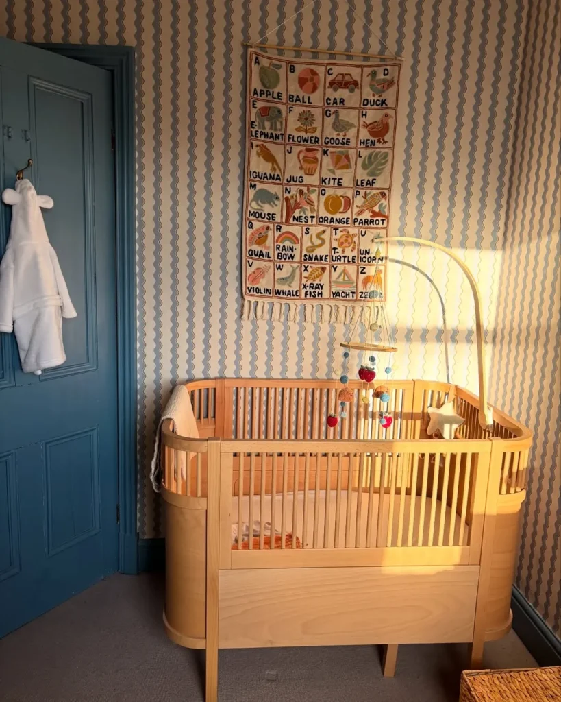 Vintage Blue Nursery With Playful Alphabet Wall Art