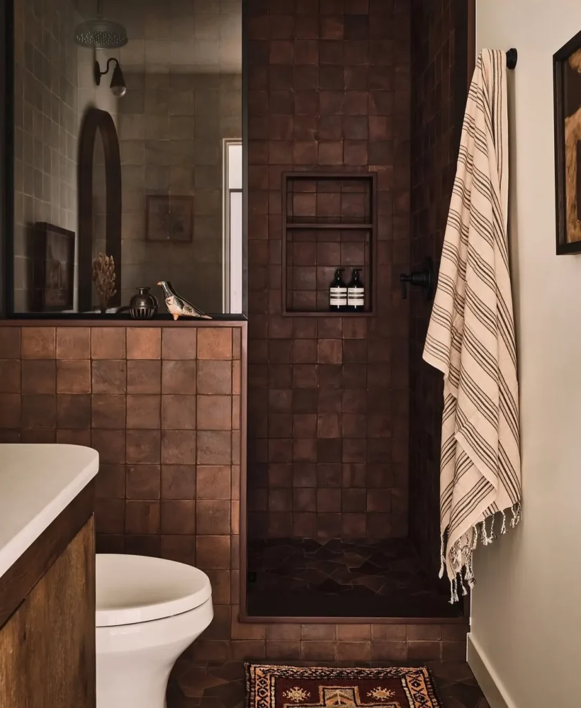 Warm Brown Tile Statement Bathroom