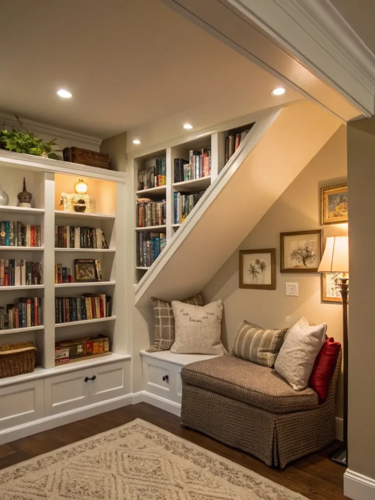 Warm Rustic Corner Bookshelves