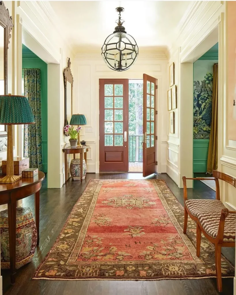 Warm Traditional Hallway with a Vintage Runner