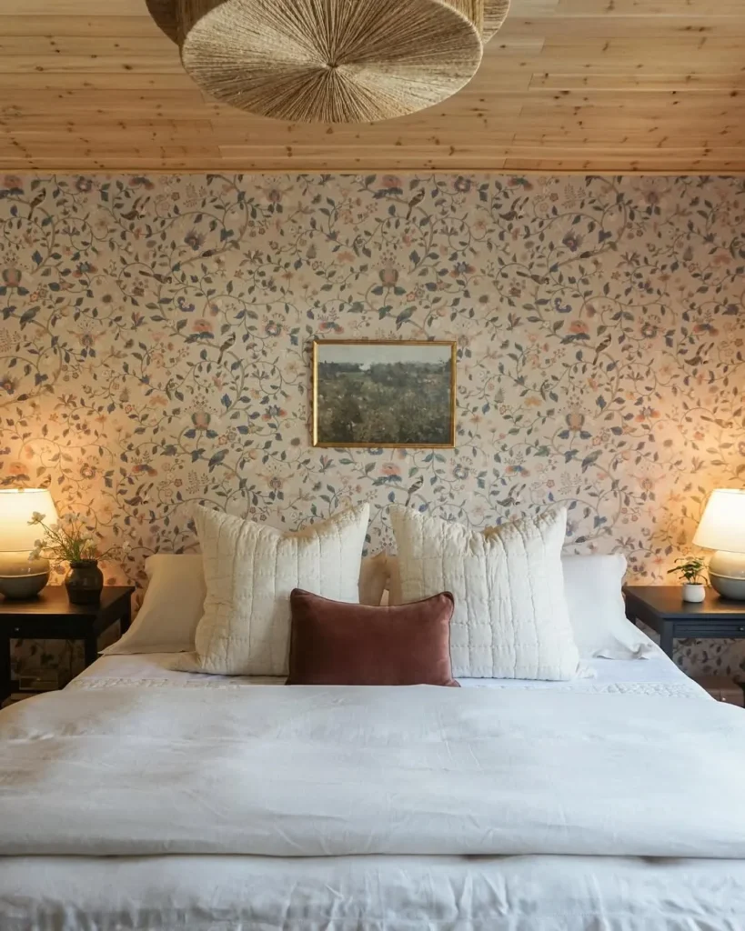 Warm Vintage Floral Wallpaper Bedroom Idea